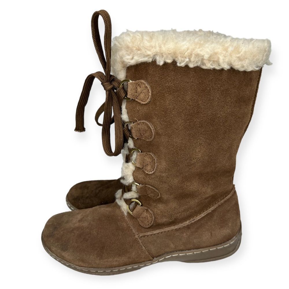 Bjorndal Lace Up Aniston Fuzzy Lined Wintee Boots Women’s Size 7 Brown Leather - Picture 2 of 9